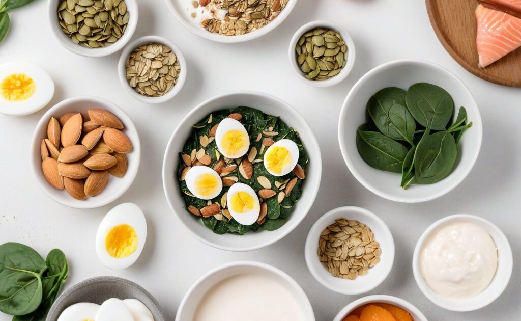 lista: nutrientes-chave para unhas fortes, com fontes alimentares práticas